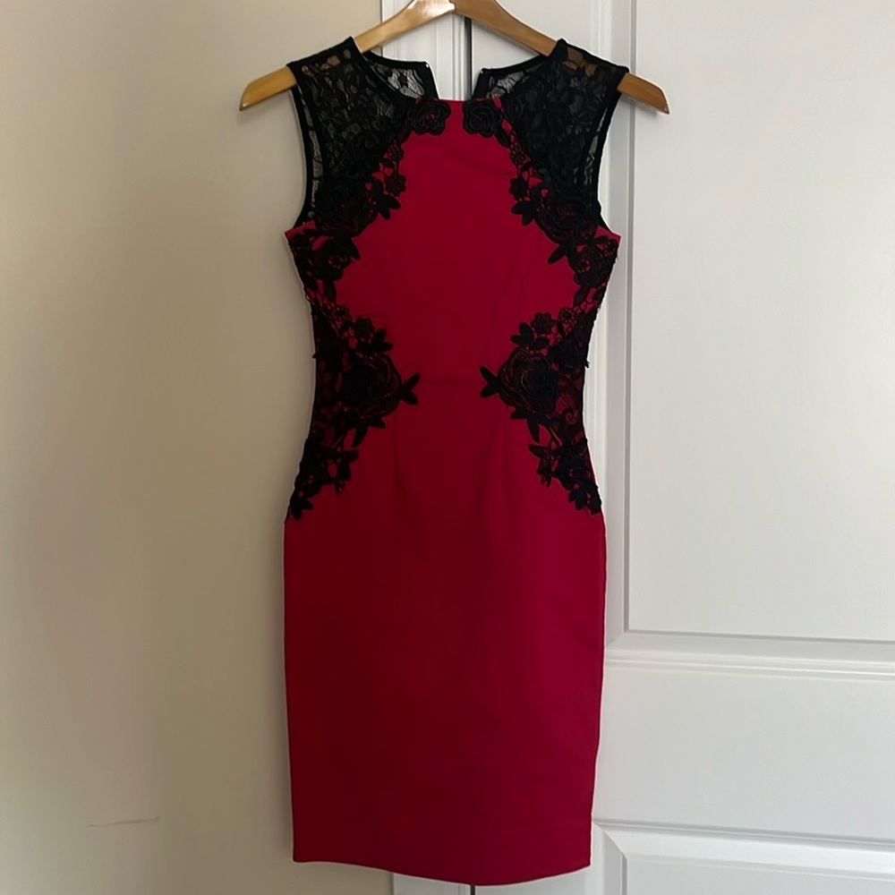 Black lace and red mini dress